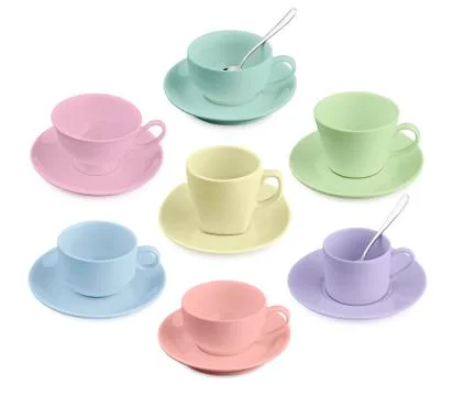 Set of different cup of coffee on white background Stock Photos