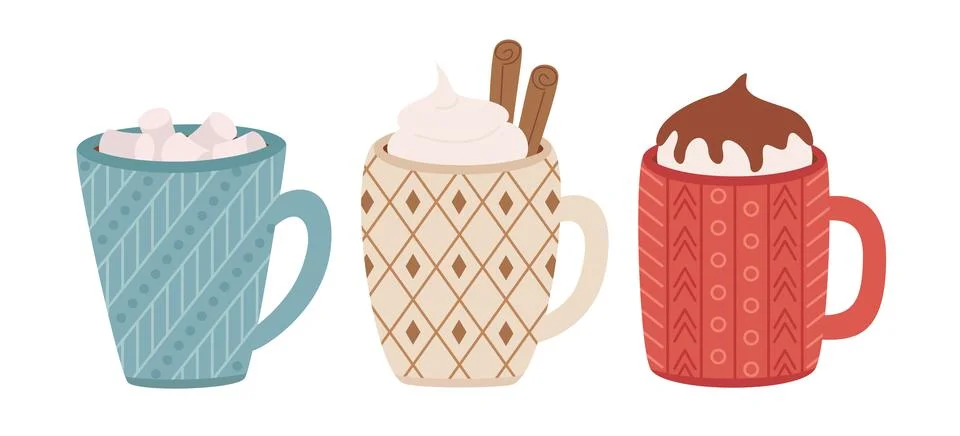Set of different cups with ornaments Stock Illustration