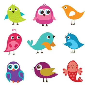 Set of different cute birds. Stock Illustration