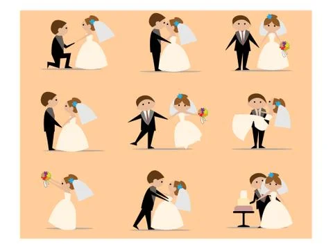 Set of different cute doodle wedding figures Stock Illustration