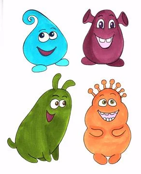 Set of different cute funny cartoon monsters Stock Illustration