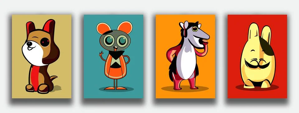 Set of different cute funny cartoon animals. Vector illustration Stock Illustration