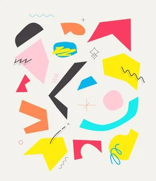 Set different cutout abstract shapes. Collection of geometric elements. Bright Illustrazione stock
