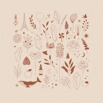 Set of different decorative elements beige Stock Illustration