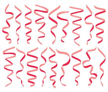Set of different decorative serpentine, red ribbon collection without background Stock Illustration