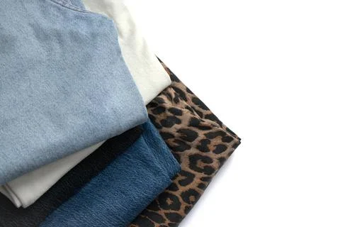 Set of different denim pants isolate Stock Photos