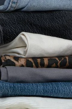 Set of different denim pants Stock Photos
