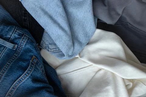Set of different denim pants Stock Photos