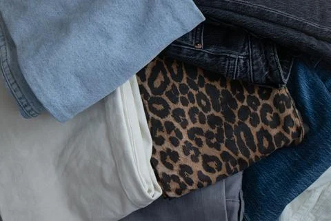 Set of different denim pants Stock Photos