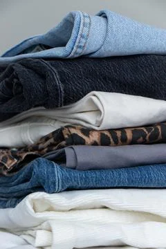 Set of different denim pants Stock Photos