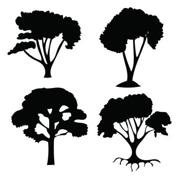 A set different detailed tree silhouettes.Nature vector illustration Stock Illustration