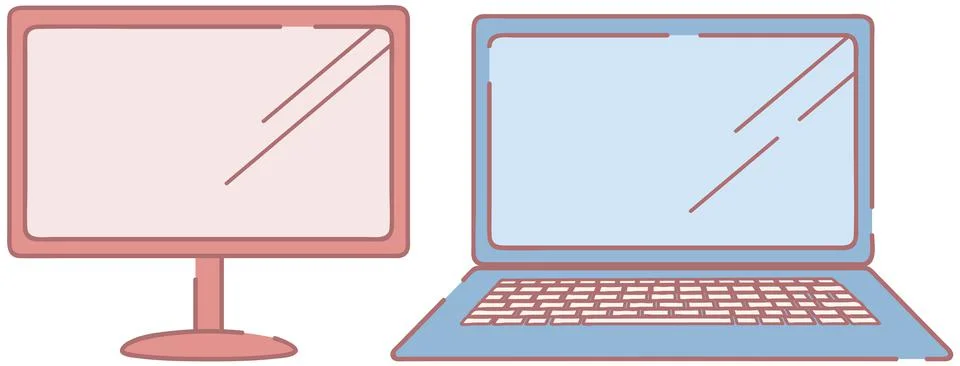 Set of different devices, electronics. Computer monitor and portable, folding Stock Illustration