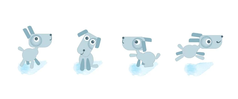 A set of different dog actions Stock Illustration