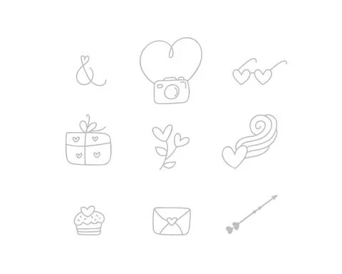 Set of different doodle elements for wedding, Valentines Day and Kiss day design 스톡 일러스트