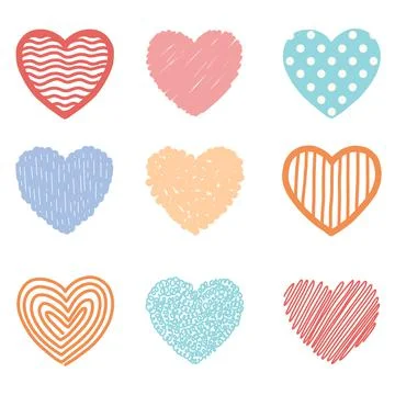 Set of different doodle heart, vector illustration Stock Illustration