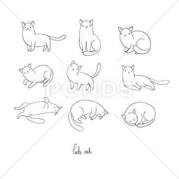 Set of different doodle poses cat. Pets Stock Illustration