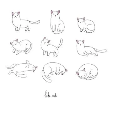 Set of different doodle poses cat. Pets Stock Illustration