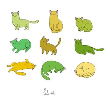 Set of different doodle poses cat. Pets Stock Illustration