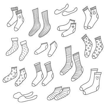 Set of different doodle socks. Illustrazione stock