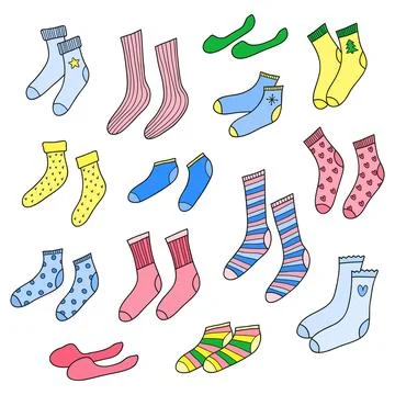 Set of different doodle socks. Illustrazione stock