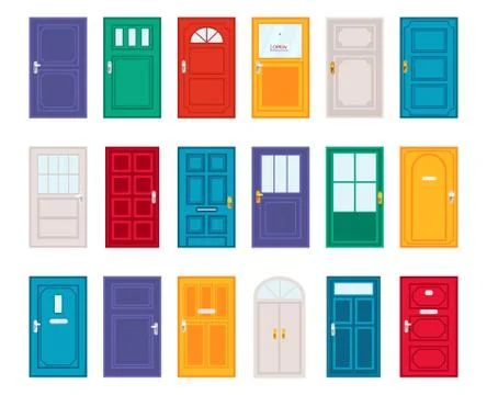 Set of different doors in cartoon flat style Stock Illustration