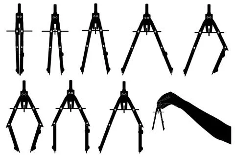 Set of different drawing compasses Illustration