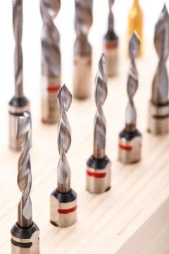 Set of different drill bits for wood Stock Photos