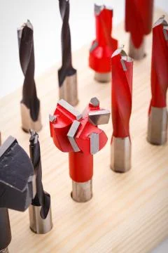 Set of different drill bits for wood Stock Photos