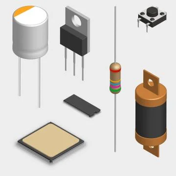 Set of different electronic components in 3D, vector illustration. 스톡 일러스트