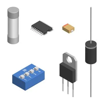 Set of different electronic components in 3D, vector illustration. 스톡 일러스트