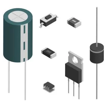 Set of different electronic components in 3D, vector illustration. 스톡 일러스트