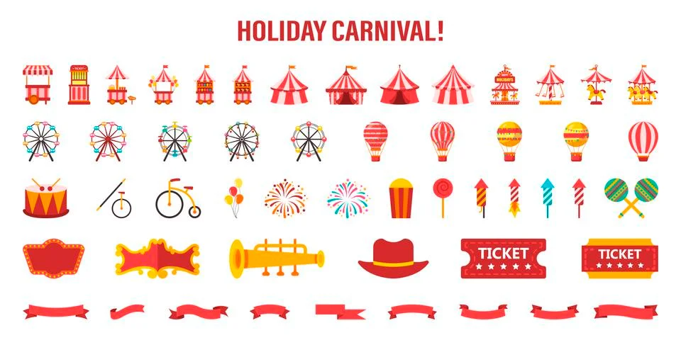 A set of different elements for a carnival or circus. Vector illustration on  Stock Illustration