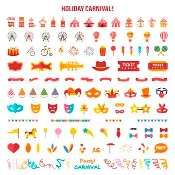 A set of different elements for a carnival or circus. Vector illustration on  イラスト素材