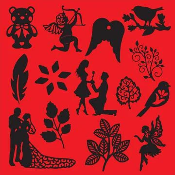 Set with different elements, valentines day, woman's day, love Illustrazione stock