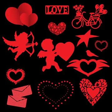 Set with different elements, valentines day, woman's day, love Stock Illustration