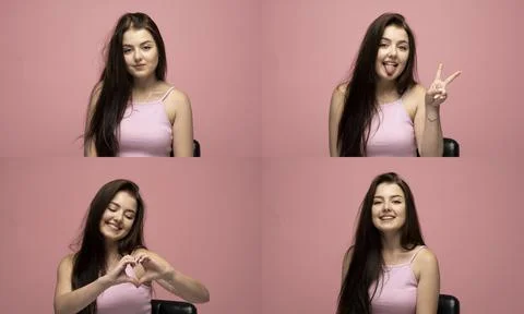 Set of different emotions. Collage with four different emotions in one young Stock Photos