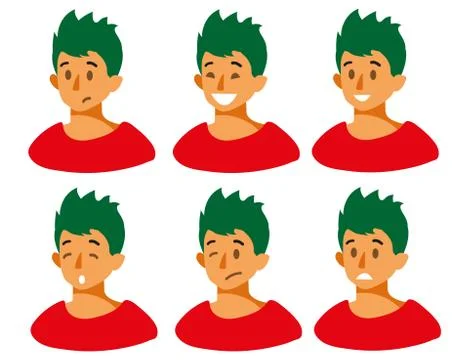 Set with different emotions on the guy s face joy, sadness, smile, anger, fear Stock Illustration