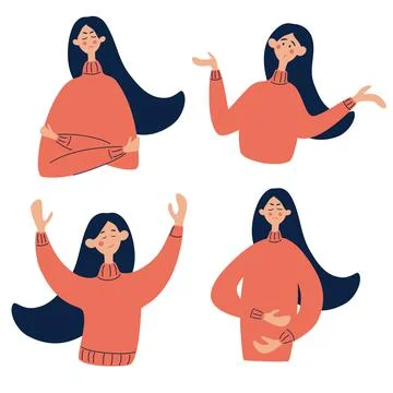 Set of different emotions young beautiful woman. Sadness, surprise, joy, pain Stock Illustration