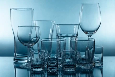 Set of different empty glasses Stock Photos