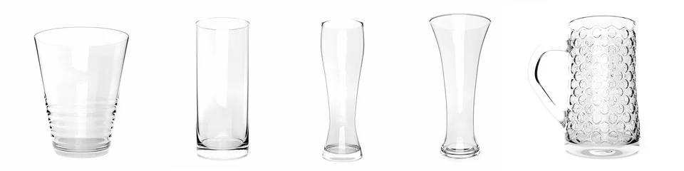 Set of different empty glasses on white background. 3D Rendering Stock Photos