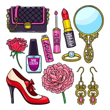 Set of different female things Stock Illustration