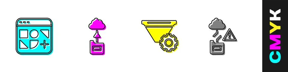 Set Different files, Cloud technology data transfer, Filter setting and icon Ilustración de archivo