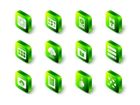 Set Different files, Hard disk drive HDD, Cloud technology data transfer, Server Stockillustratie