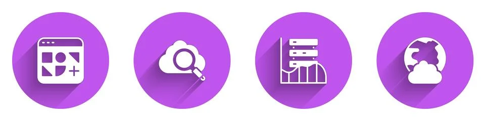 Set Different files, Search cloud computing, Server, Data, Web Hosting and .. Illustrazione stock