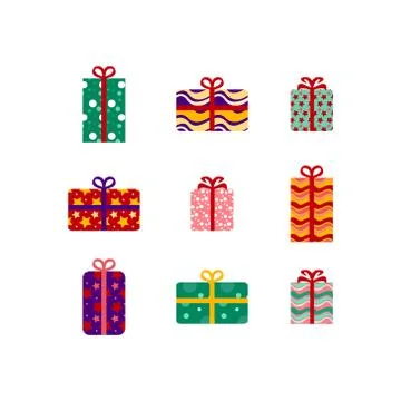 Set of different flat present boxes Stock Illustration