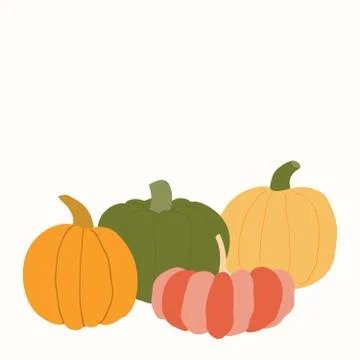 Set of different flat pumpkins Stock Illustration