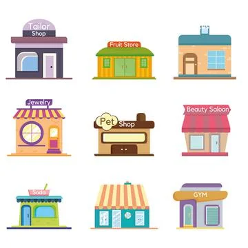 Set of different flat store icons Stock Illustration