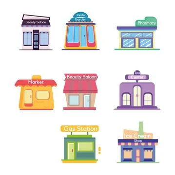 Set of different flat store icons Stock Illustration
