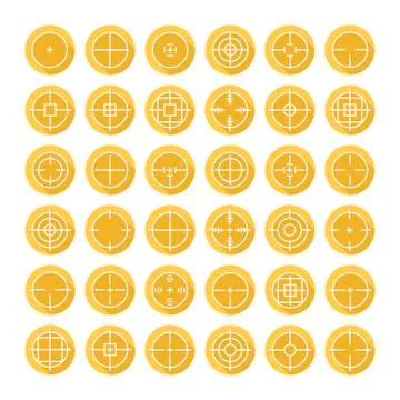 Set of different flat vector crosshair sign icons with long shadow. Line simple Stock Illustration