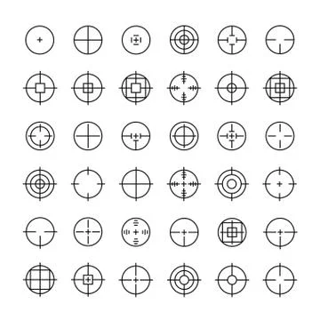 Set of different flat vector crosshair sign icons. Line simple symbols. Target Stock Illustration